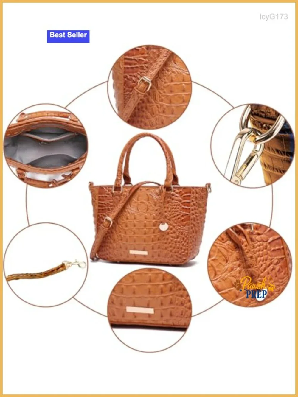 Ladies Crocodile Embossed Faux Leather Satchel Tote with Zipper Pockets
